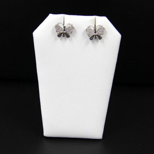Earring Stand Diamond Shape White Faux Leather
