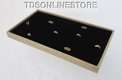 72 RING BURLAP COVERED TRAY WITH BLACK VELVET FOAM INSERT