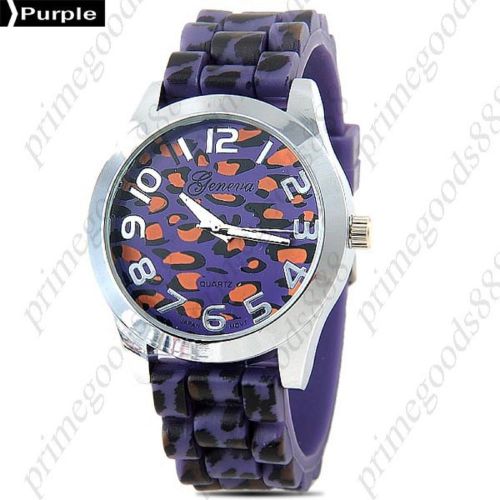 Leopard round case silica gel lady ladies wrist quartz wristwatch women&#039;s purple for sale