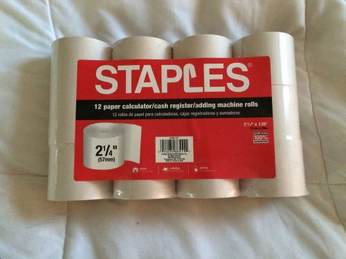 Staples 12 paper calculator/cash register/adding machine rolls  2 1/4&#034; x 300&#039;