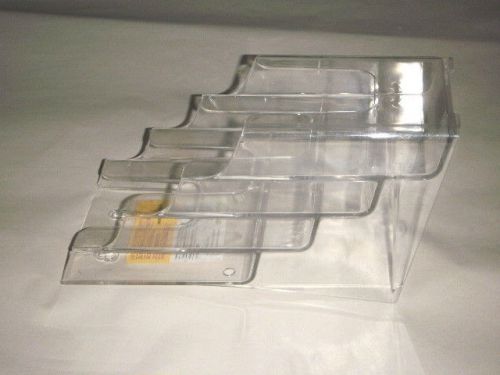 DEFLECT O DESKTOP LITERATURE HOLDER 4 TIER DISPLAY BROCHURES 4-1/8 CLEAR PLASTIC