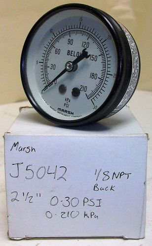 Marsh General Service Gauge 0-30 PSI 0-210 kPa 2 1/2&#034; 1/8&#034; NPT J5042 NIB