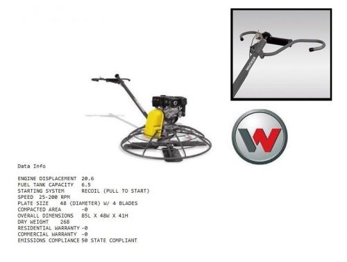 Wacker neuson ct48-8a concrete finish trowel, with adjustable twist pitch handle for sale