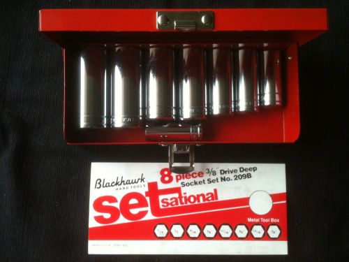 Blackhawk by Proto 209-B 3/8&#034; Drive 8 Pc.Deep Socket Set 7/16&#034;-7/8&#034;Red Metal Box