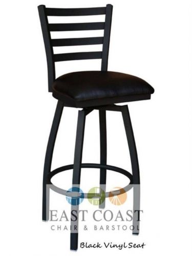 New Gladiator Commercial Ladder Back Metal Swivel Bar Stool w/ Black Vinyl Seat