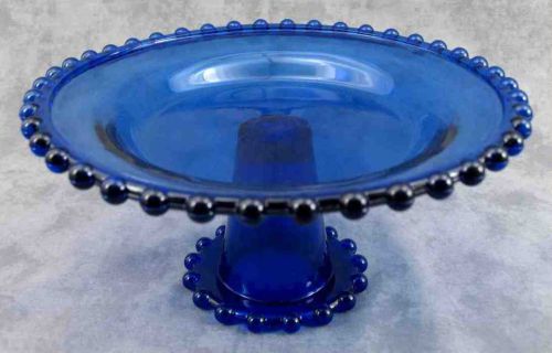 COBALT BLUE GLASS CANDLEWICK PEDESTAL CAKE PLATE SERVING STAND