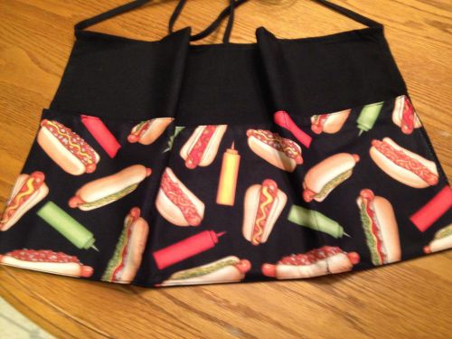 Black Server Waitress Waist Apron Hot Dogs Buns Condiments Handmade 1 Sz