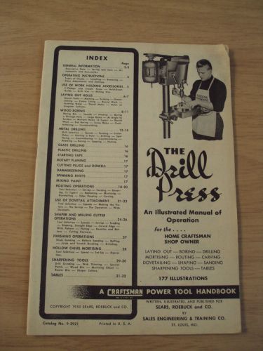 VTG 1950 ILLUSTRATED Manual~&#034;The DRILL PRESS&#034;~Craftsman Power Tool~Ephemera~