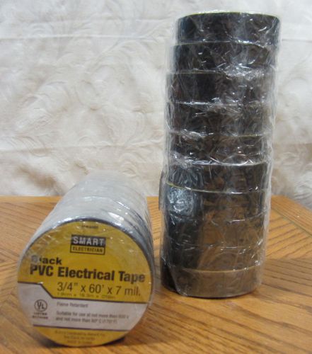 Lot of 20 rolls smart electrician premium black pvc electrical tape 3/4&#034; x 60&#039;! for sale