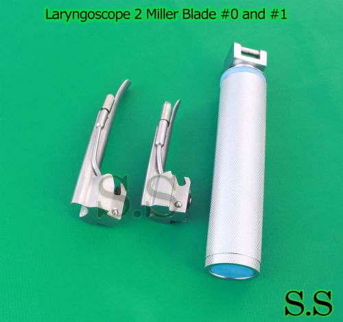 LARYNGOSCOPE MEDIUM HANDLE C + 2 MILLER BLADE #0 and #1 ENT ANESTHESIA SET