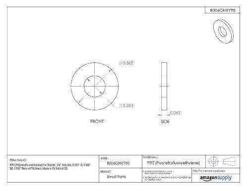 PTFE (Polytetrafluoroethylene) Flat Washer  1/4&#034; Hole Size  0.253&#034; ID  0.562&#034; OD