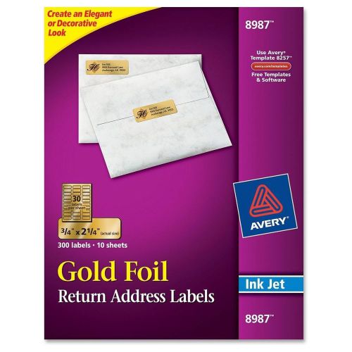 Avery 8987 Inkjet Mailing Labels, 3/4&#034;x2-1/4&#034;, 300/PK, Gold Foil