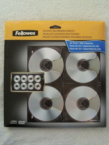 Fellowes CD Refill Pages Three-Ring Binder Double-Sided, 25/Pack, 4x4 Sheets