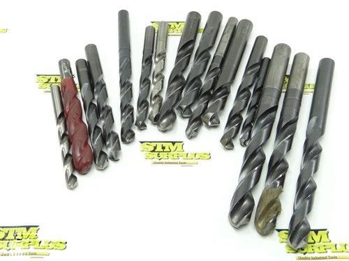 ASSORTED LOT OF 16 HSS STRAIGHT SHANK TWIST DRILLS 27/64&#034; TO 27/32&#034; PTD MORSE