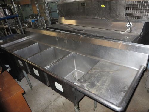 Used Heavy duty 3 compartment sink Stainless steel  w drain boards 87 X 25 X 43