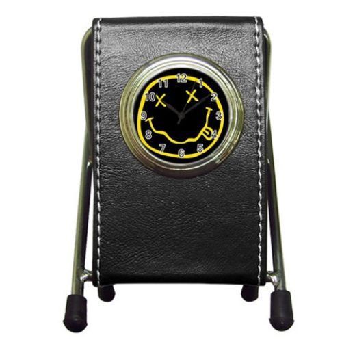 Custom Nirvana Logo Face Leather Pen Holder Desk Clock (2 in 1) Free Shipping