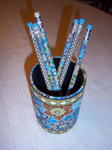 VERA BRADLEY BALI BLUE PENCIL HOLDER &amp; PENCILS MATCHING COORDINATING