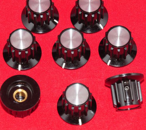 8 PCS - BLACK INSTRUMENT KNOBS - ALCO PKA-70B 1/4&#034; - SPUN ALU INSERT