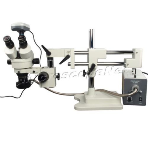 2X-180X Zoom Stereo Microscope+Y Fiber Lights+9MP Camera+Dual-Bar Boom Stand