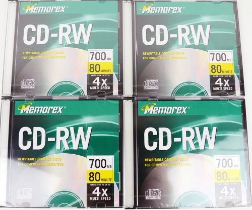 Memorex CD-RW Rewritable Discs 700MB 80 Min 4X 4 Pack Slim Jewel Cases UNUSED