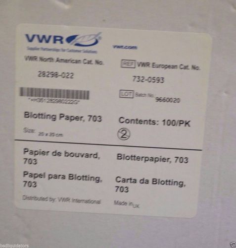 Nib vwr® grade 703 blotting paper 20x20 cm 100/ pack cat. no. 28298-022 new $230 for sale