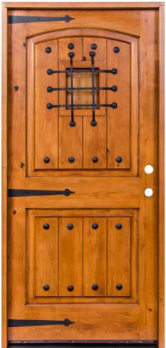 36&#034;x80&#034; Knotty Alder Rustic Wood Ext. Door w/ Speakeasy, Clavos &amp; Strap Hinges