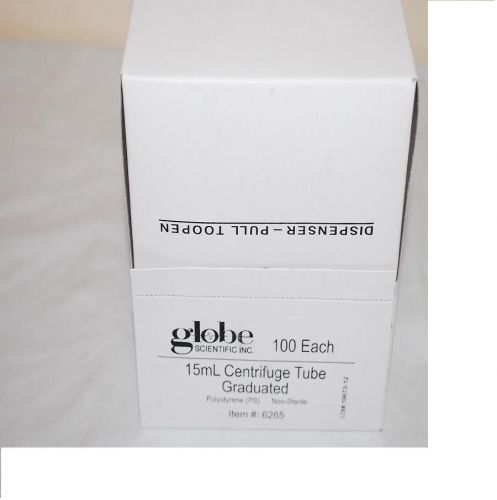 Globe scientific 6265 polystyrene 15ml graduated centrifuge tubes, box of 100 for sale