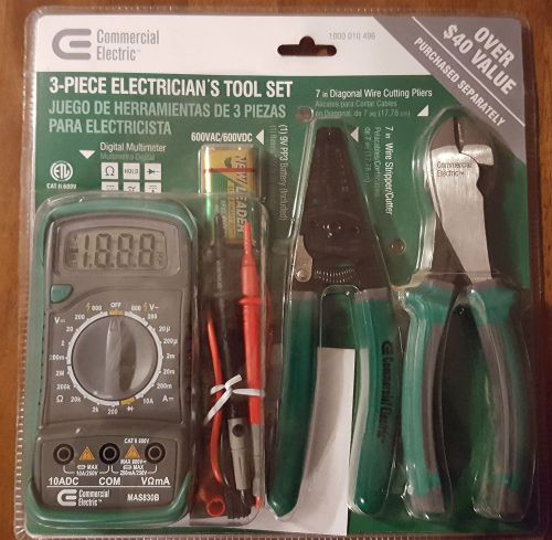 Ce 3-piece electrician&#039;s tool set: wire cutters, stripper, digital multimeter for sale