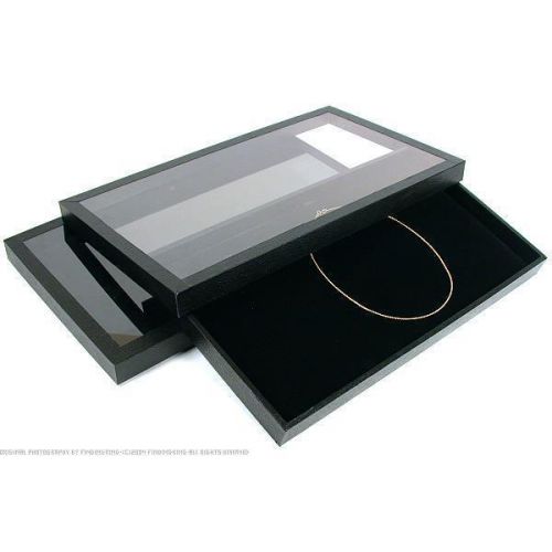 2 black velvet jewelry display pad &amp; acrylic lid tray for sale