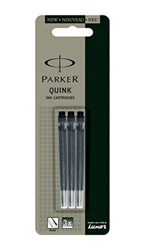 Parker Quink Ink Cartridges - Fountain Pen - Black- Pack of 3