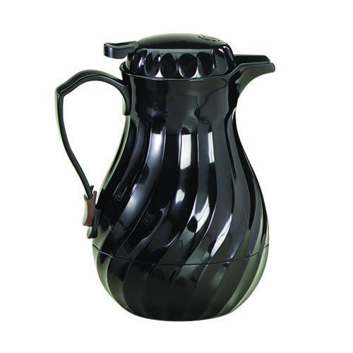 Tablecraft 274 40 oz Black Plastic Swirl Decanter w/Thumb Press