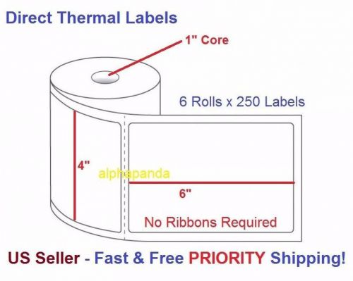 6 Rolls 4x6 Direct Thermal Shipping Labels USPS Zebra 2844 Eltron LP2844 ZP450