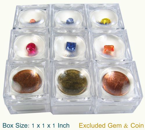 12  PCS OF CLEAR PLASTIC LENS ON TOP GEMSTONE GEM COINS JAR JEWELRY DISPLAY BOX