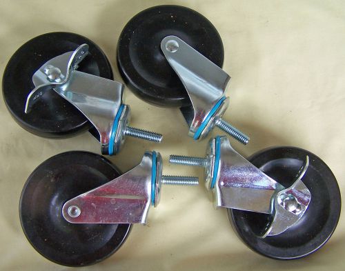 Set of 4, swivel casters, 2 locking 4 in. hard plastic 3/8x16 thread for sale