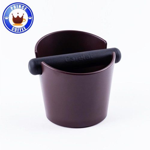 Cafelat Small Tubbi Knockbox Espresso Grounds Bin Knocking Out (Brown)