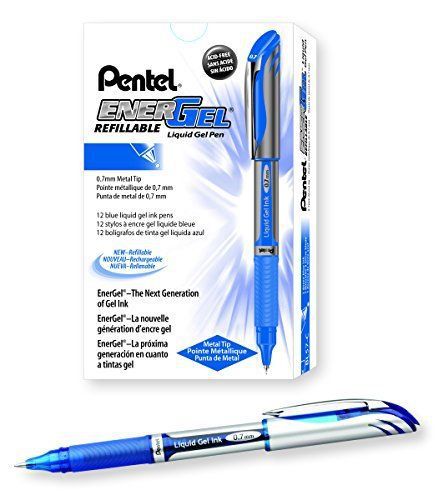 Pentel energel deluxe liquid gel pen, medium line, metal tip, blue ink, box of for sale