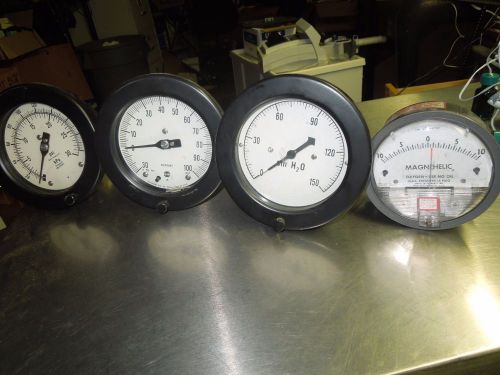 Lot of 4 Gauges, Solfrunt, Magnahelic.Oxygen, H2O and PSI, 6&#034;