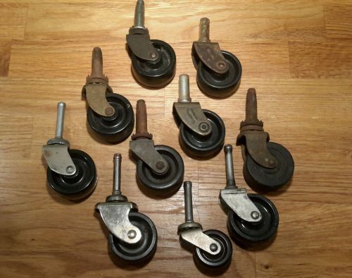 10 Antique Vintage Rubber Plastic Brass Wheels Dresser Casters Steampunk LOT