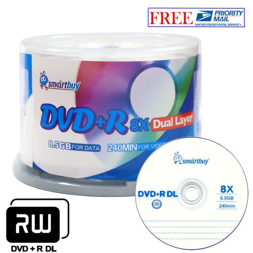 50-Pack SmartBuy Blank DVD+R DL 8X 8.5GB Dual Layer Logo Surface Recordable Disc