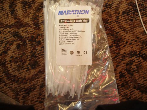 NEW MARATHON MART508NC 8&#034; WHITE 50LB WIRE CABLE TIES 100 PAK