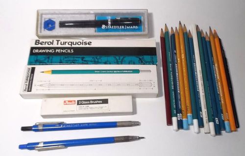 Vintage BEROL HB 2B DRAWING PENCILS STAEDTLER MARS PEN ROTAPRINT GLASS BRUSHES +