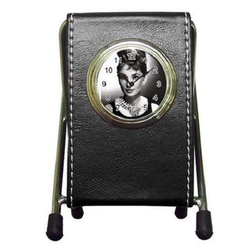 Vintage Celebrities Audrey Hepburn (2 in 1) Leather Pen Holder and Desktop Clock