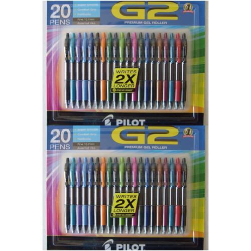 Lot 2 - pilot g2 gel roller ball retractable assorted colors ink fine 20 pens for sale