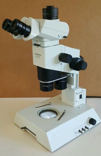 Olympus microscope szx9 with 2 objectives, illuminated base and trinocular head for sale