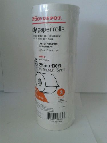 NEW Office Depot Brand 1-Ply Paper Rolls, 2 1/4&#034; x 130&#039;, White, 3 Count
