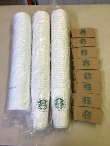 80 starbucks disposable cups venti 20oz. white with cardboard sleeves &amp; lids for sale