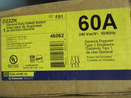 NIB.. Square D General Duty 60A Safety Switch 240V  Cat# D222N.. UK-202