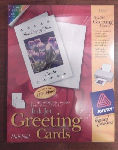 NEW Avery 3265 Ink Jet Greeting Cards, Matte Coated, Half-Fold, 20 w/Envelopes