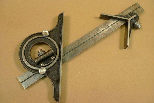 VINTAGE STARRETT COMBINATION SET w PROTRACTOR &amp; CENTER HEAD machinist tools *18