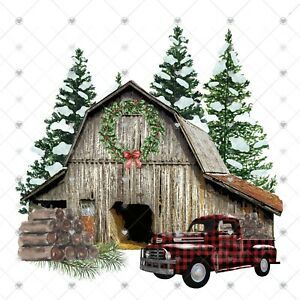 Christmas Barn Truck Sublimation Transfer, Plaid Truck Transfer, Barn, Printed